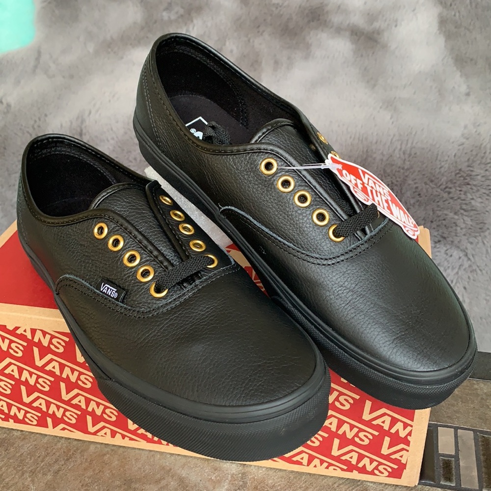 VANS AUTHENTIC LEATHER BLACK MENS 8.0